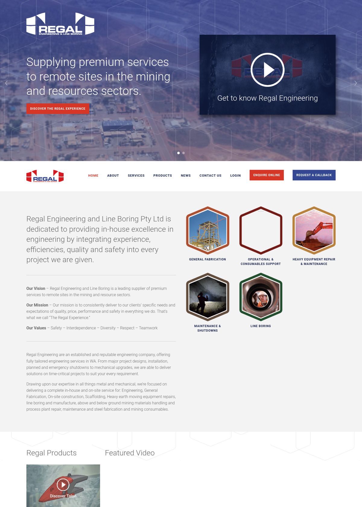 Current Regal Engineering & Line Boring website